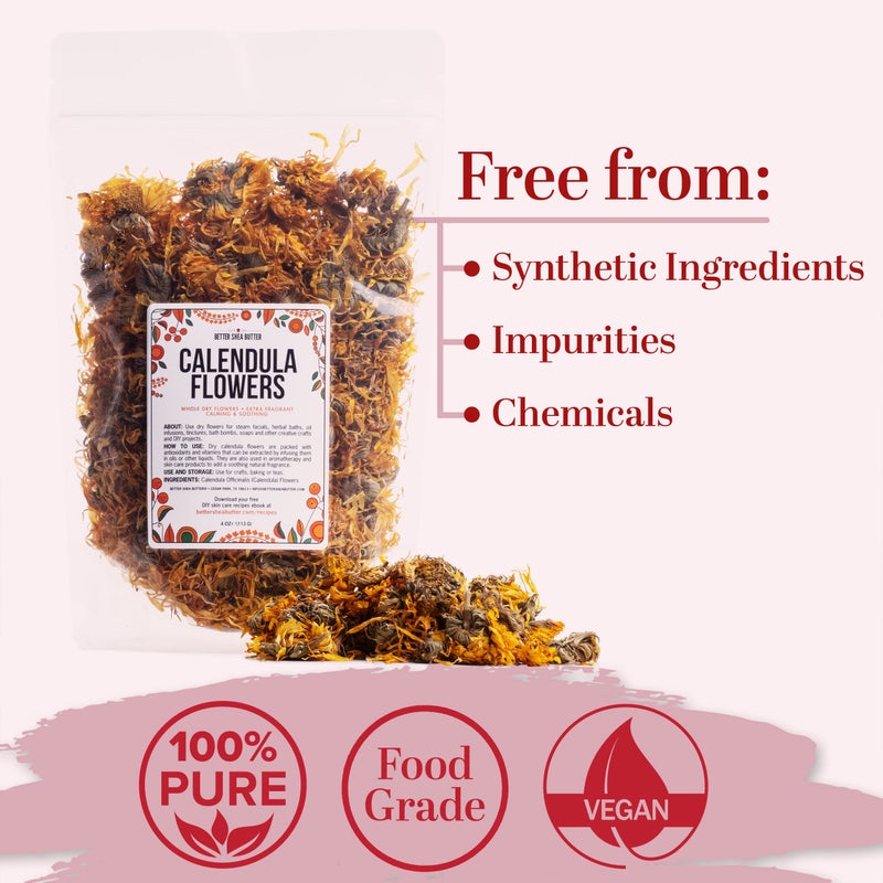 Better Shea Butter Dried Calendula Flowers - Edible Dried Marigold Flowers for Soap Making, Calendula Tea, Herb Infusions and Tinctures - Dried Flowers for Bath Salts - Calendula Officinalis 4 oz - Image 3