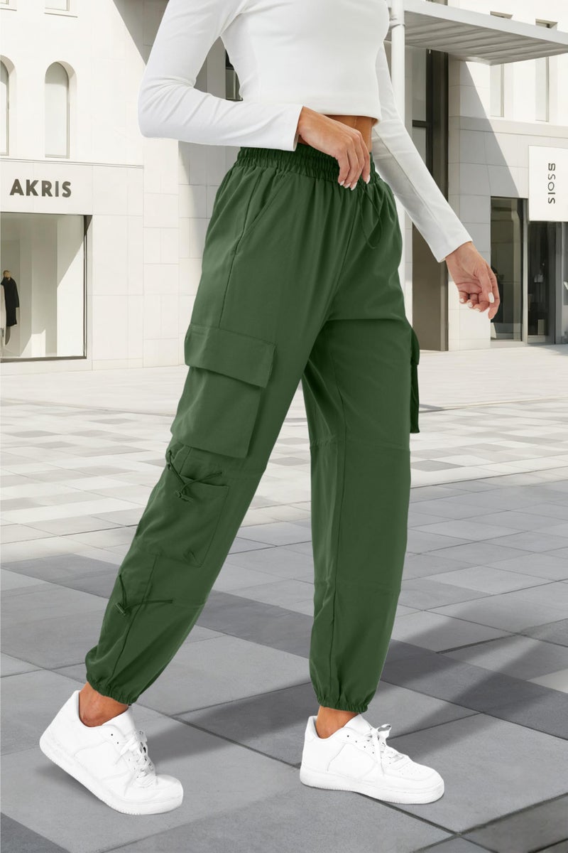 COPYLEAF Womens Parachute Cargo Pants with Pockets Quick Dry Hiking Pants Lightweight Water-Resistant Baggy Joggers(Army Green XL) - Image 2