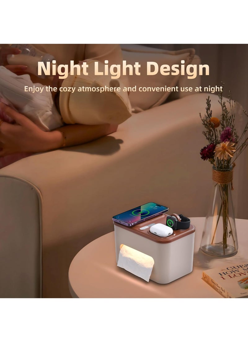 BlueFire 3-in-1 Wireless Charging Tissue Box with Smart Night Light & USB/Type-C Port – 10W Fast Qi Charger for iPhone, Samsung, AirPods, Smartwatch | Modern Home & Office Decor | Auto-Sensor Bedside Lamp, Overcharge Protection  - Image 5