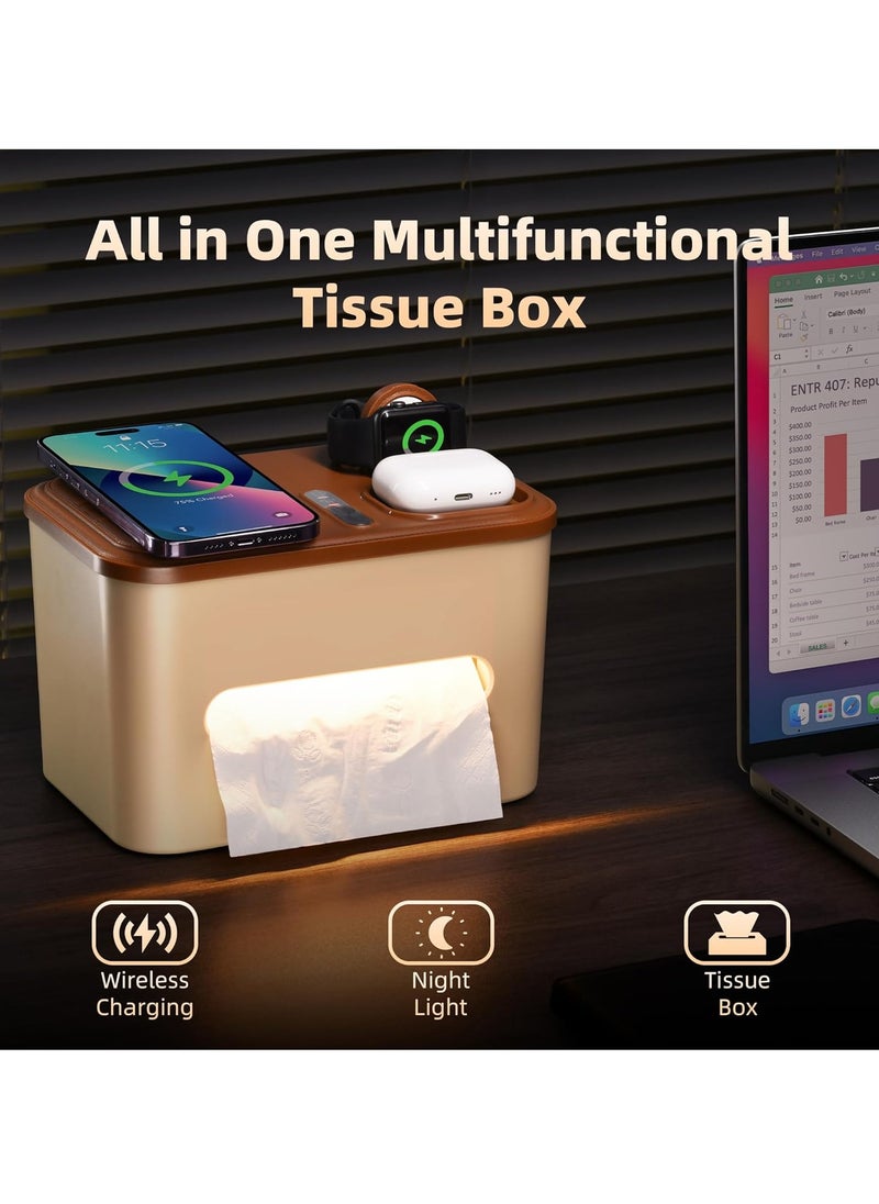 BlueFire 3-in-1 Wireless Charging Tissue Box with Smart Night Light & USB/Type-C Port – 10W Fast Qi Charger for iPhone, Samsung, AirPods, Smartwatch | Modern Home & Office Decor | Auto-Sensor Bedside Lamp, Overcharge Protection  - Image 4