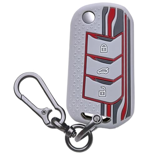 KEYCEPT Tristar Silicone Key Cover for Mahindra Scorpio N, 3XO, XUV 300, Marazzo, XUV 700, XUV 400, Bolero, Thar Roxx, TUV 300, EV 3 Button Flip Key Cover with Keychain. (Keychain 1, Grey) - Image 1