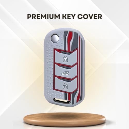 KEYCEPT Tristar Silicone Key Cover for Mahindra Scorpio N, 3XO, XUV 300, Marazzo, XUV 700, XUV 400, Bolero, Thar Roxx, TUV 300, EV 3 Button Flip Key Cover with Keychain. (Keychain 1, Grey) - Image 3