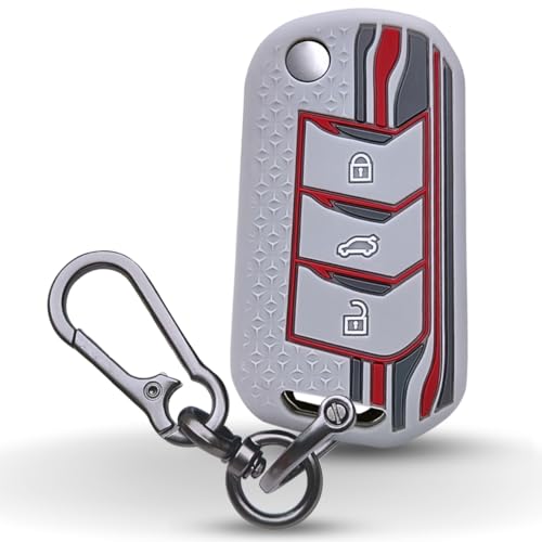 KEYCEPT Tristar Silicone Key Cover for Mahindra Scorpio N, 3XO, XUV 300, Marazzo, XUV 700, XUV 400, Bolero, Thar Roxx, TUV 300, EV 3 Button Flip Key Cover with Keychain. (Keychain 1, Grey) - Image 2