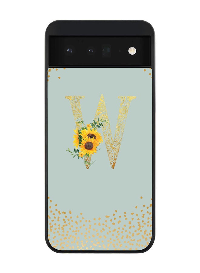 Stylizedd Rugged Black edge case for Google Pixel 6 5G Slim fit Soft Case Flexible Rubber Edges Anti Drop TPU Gel Thin Cover - Custom Monogram Initial Letter Floral Pattern Alphabet - W (Light Grey ) - Image 1