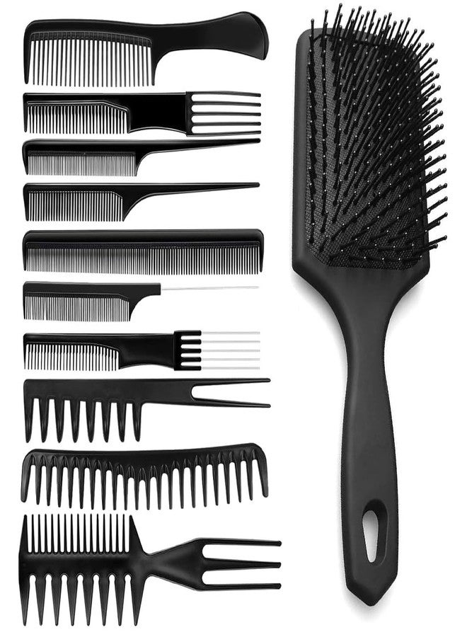Calitate24 10Pcs Hair Combs Set Wide Tooth Comb Anti-static Barber Comb Fine Hair Styling Comb Professional Hairdressing Comb Detangling Combs Rat Tail Comb for Long Thick Curly Hair Men Women with Hair Brush - Image 1