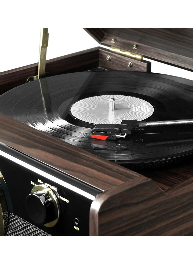 VICTROLA Victrola Empire 6 in 1 Bluetooth Vinyl Record Player with 3 Speed Turntable CD Player Cassette Player Radio Built in Speakers Aux In RCA Line Out Complete Wooden Music Center  - Image 2