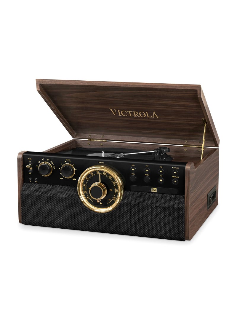 VICTROLA Victrola Empire 6 in 1 Bluetooth Vinyl Record Player with 3 Speed Turntable CD Player Cassette Player Radio Built in Speakers Aux In RCA Line Out Complete Wooden Music Center  - Image 1