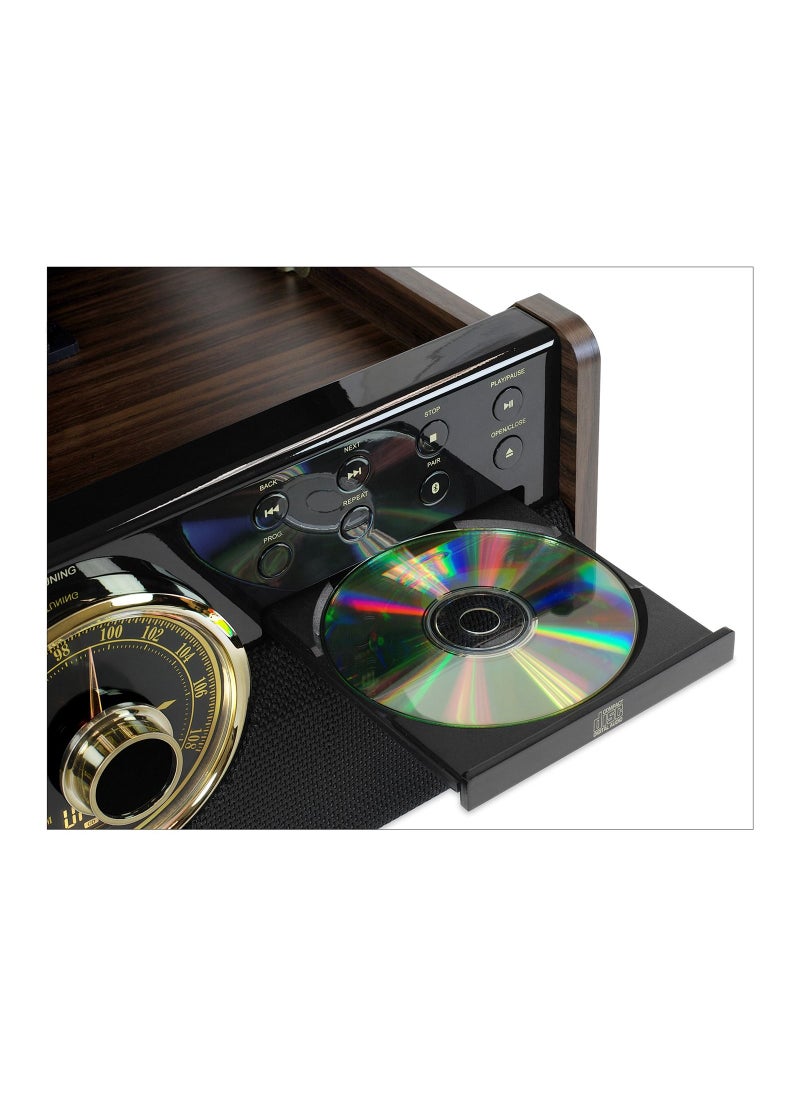 VICTROLA Victrola Empire 6 in 1 Bluetooth Vinyl Record Player with 3 Speed Turntable CD Player Cassette Player Radio Built in Speakers Aux In RCA Line Out Complete Wooden Music Center  - Image 4