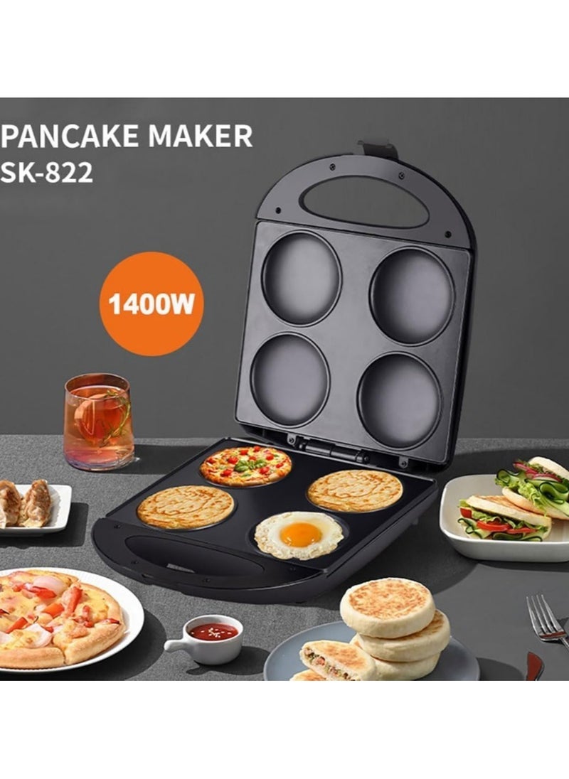 ELTRAZONE Mini Pancake Pan Non-Stick Griddle – 4-Cavity Pan Cake Maker for Perfect Flapjacks, Healthy Fried Eggs, Burgers, Omelettes & More, Easy-Clean Non-Stick Surface, Compact Design, 1400W Power, Model SK-822 Ideal for Quick Breakfast and Snacks  - Image 4