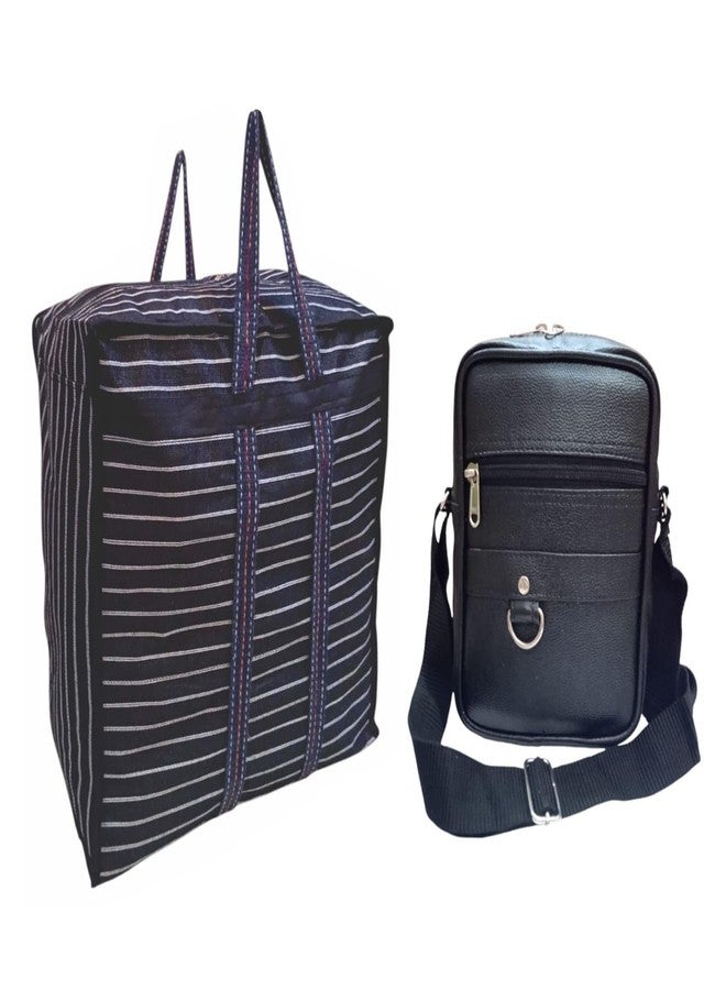 Dira Large Canvas Storage Bag with Zipper & Handles | Black Faux Leather Sling Bag Combo for Travel, Home Storage & Daily Use, Pack of 2 - Image 1