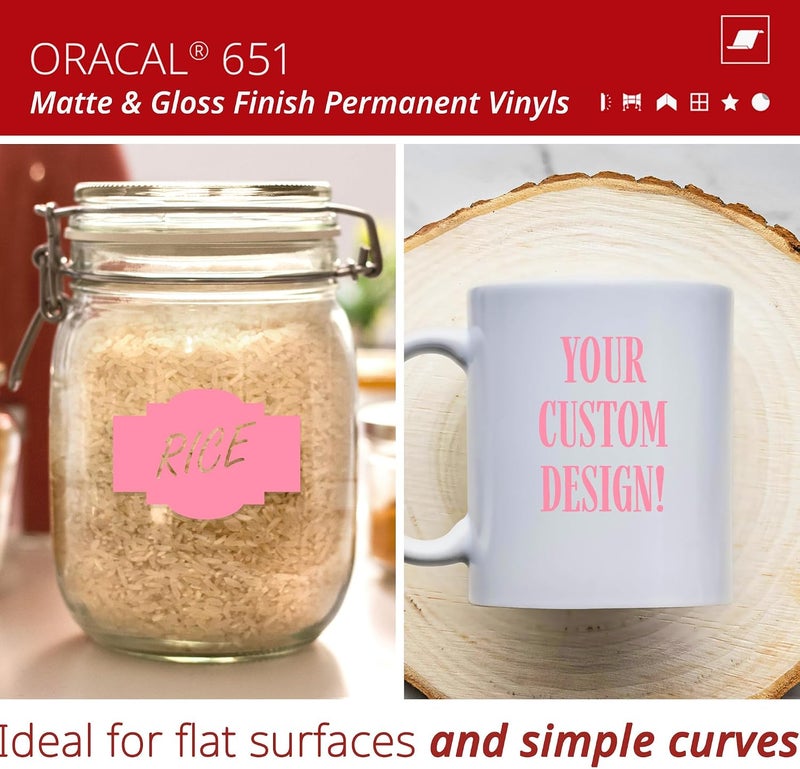 ORACAL 651 Matte Soft Pink Vinyl Durable Roll Easy to Weed Permanent Adhesive Craft Vinyl for Plotting Machines, Decals & DIY Projects 12” x 15ft + Transfer Tape - Image 2