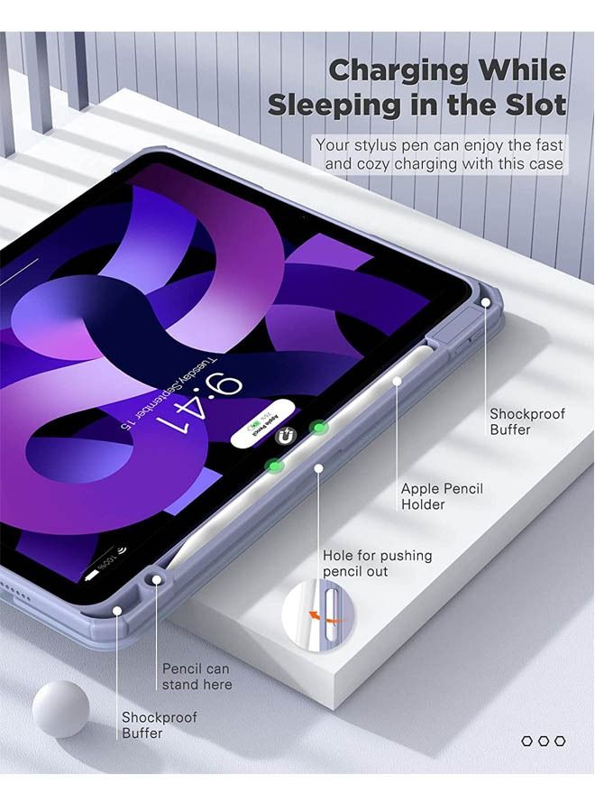 Rock Pow Protective Case Cover For iPad Air4/Air5 10.9 inch (2020/2022) Generation with Pencil Holder, [Support Apple Pencil Charging and Touch ID], Clear Transparent and Auto Wake/Sleep, - Image 3