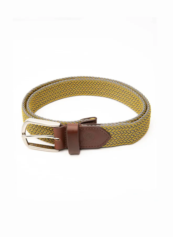 باكا بوتشي حزام قماش مضفر أصفر قابل للتمدد للرجال بإبزيم تان