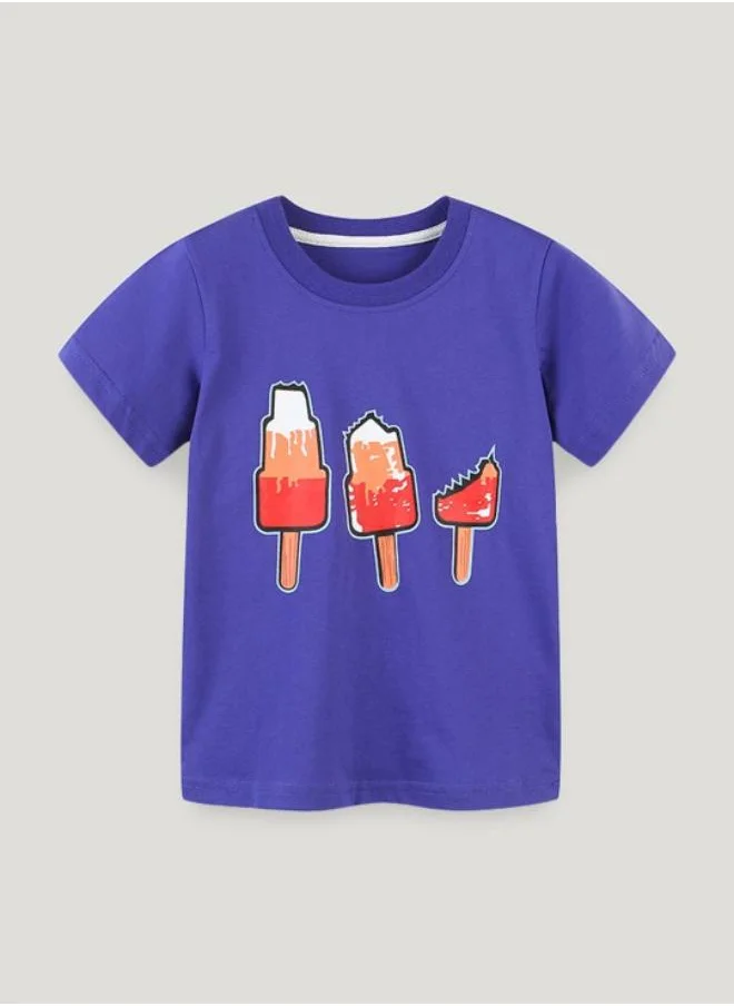 YUNIQEE Blue Printed Short Sleeve Crew Neck T-Shirt