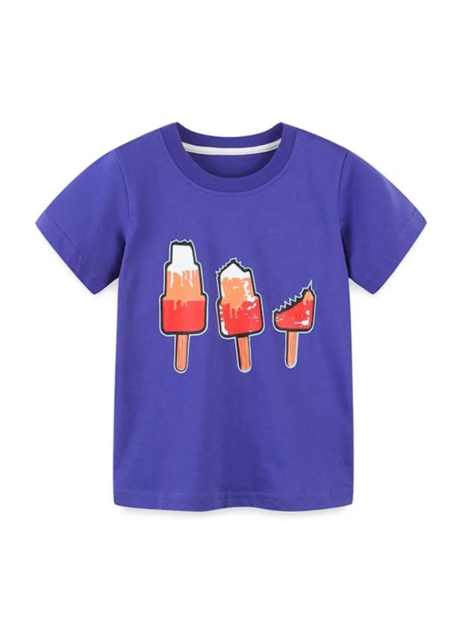 YUNIQEE Blue Printed Short Sleeve Crew Neck T-Shirt