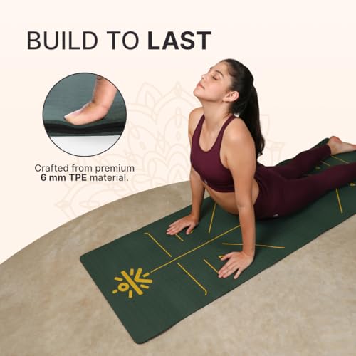 CULT Premium TPE Yoga Mat with Alignment Marks – 6mm Thick Non-Slip Exercise & Pilates Mat for Men & Women, Eco-Friendly, Sweat-Resistant with Carry Strap – Green - Image 4