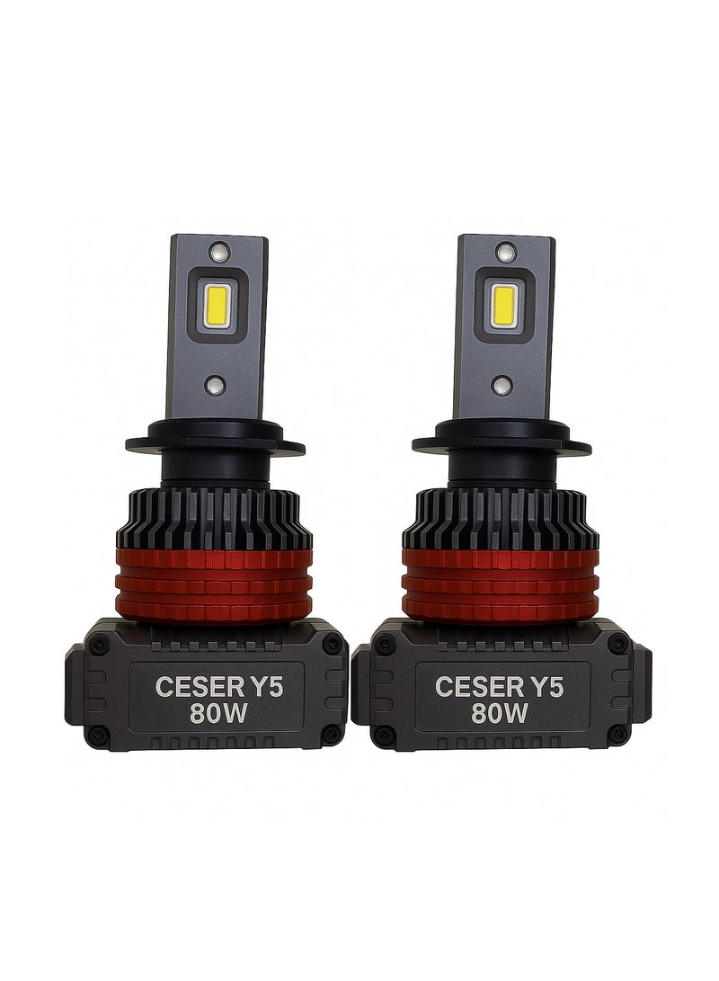 Generic Ceser Led Y5 Super Power Light 80W-Pro,Quick Start,Cncentrated Highlight, Anti-interfrenence, Nondestructive Installation, Fan Colling, Perfect Light type, Durable Protection (H4) 