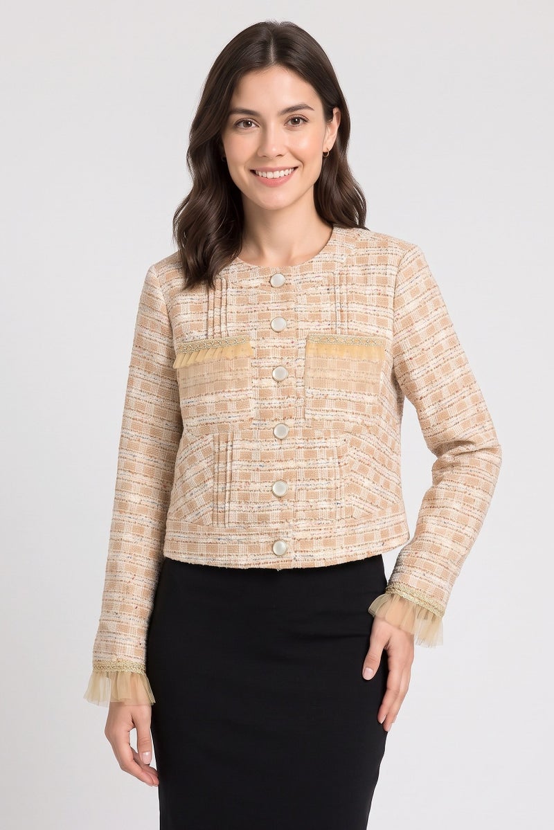 Walter Baker Women Round Neck Knitted Cardigan, Multicolor - Image 1