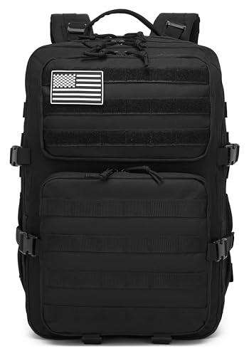 Wotony Military Tactical Backpack for Men Waterproof Daypack 3 Day Assault Pack Molle Bag with Water Bottle Holder Black 50L - Image 3