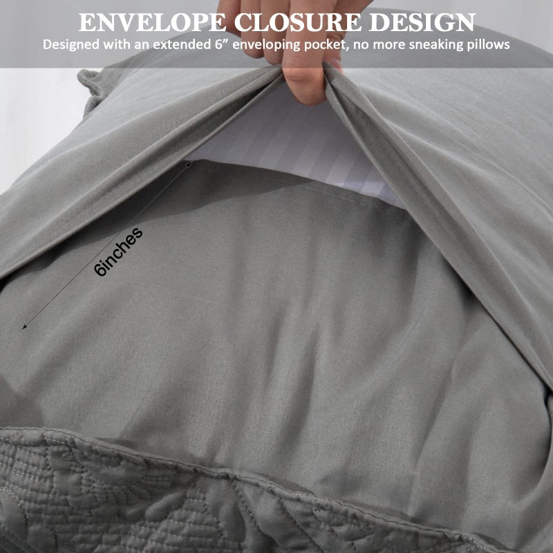 Bosowos مبطن وسادة shams مجموعة من 2 زخرفية microfiber Queen الحجم وسادة السرير وسادة ناعم التنفس الأغطية مع إغلاق المظروف (رمادي 20 × 30 بوصة) - Image 3