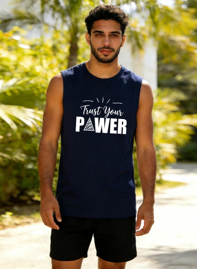 Take Two Men Dark Blue Text Print Round Neck Tank and Shorts Co-Ords - Image 1
