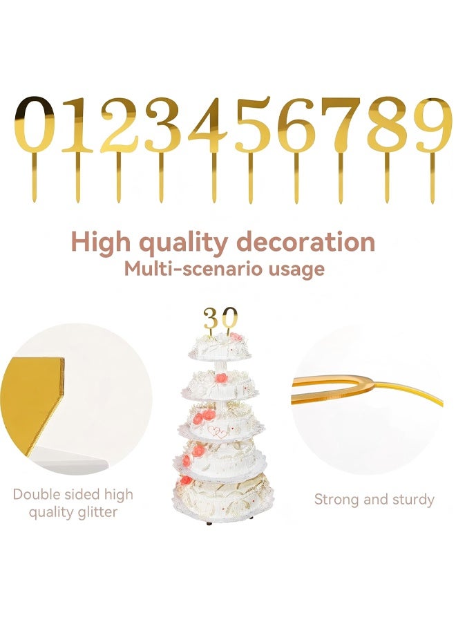 Gold Acrylic Cake Topper Numbers 0-9, Personalised Acrylic Cake Topper Set for Birthday Wedding Anniversary Graduation Party Decorations, 10PCS Reusable Number Toppers - Image 3