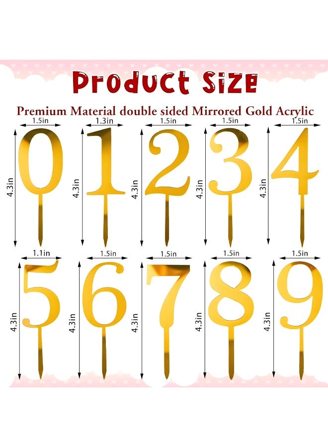 Gold Acrylic Cake Topper Numbers 0-9, Personalised Acrylic Cake Topper Set for Birthday Wedding Anniversary Graduation Party Decorations, 10PCS Reusable Number Toppers - Image 2