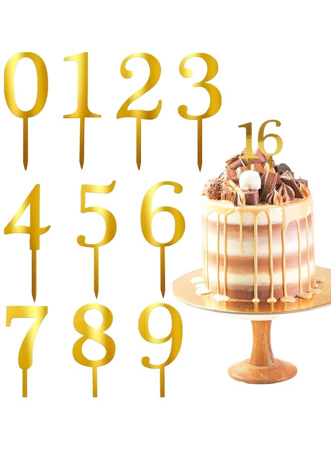 Gold Acrylic Cake Topper Numbers 0-9, Personalised Acrylic Cake Topper Set for Birthday Wedding Anniversary Graduation Party Decorations, 10PCS Reusable Number Toppers - Image 1