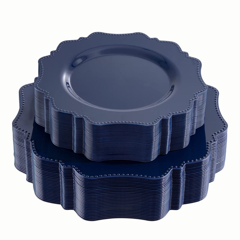 COLOSUS Navy Blue Disposable Plastic Party Plates Set Include 60pcs 30 guest Dinner plate and Dessert Plate Heavy weight Party Dinnerware Plates