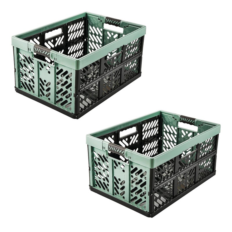 keeeper 2 x Sturdy Professional Folding Boxes with Soft-Touch Handles, 45 L, Ben, Nordic Green - Image 1
