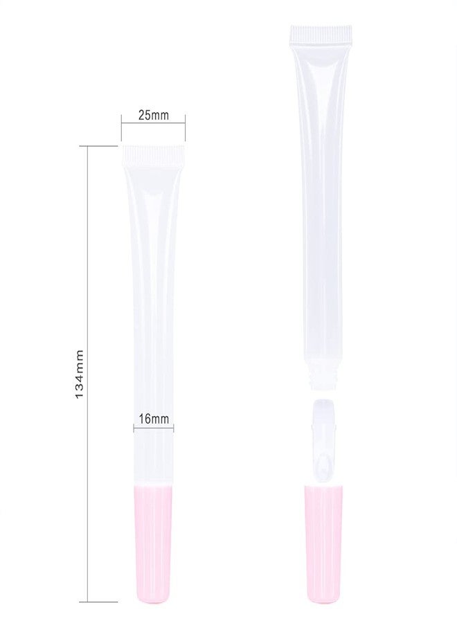 COSIDEA 50 PCS Empty long slim 15ml squeeze lip gloss tube lip oil soft tubes with Syringes, pink lid, - Image 2