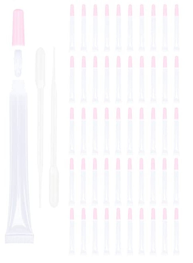 COSIDEA 50 PCS Empty long slim 15ml squeeze lip gloss tube lip oil soft tubes with Syringes, pink lid, - Image 1