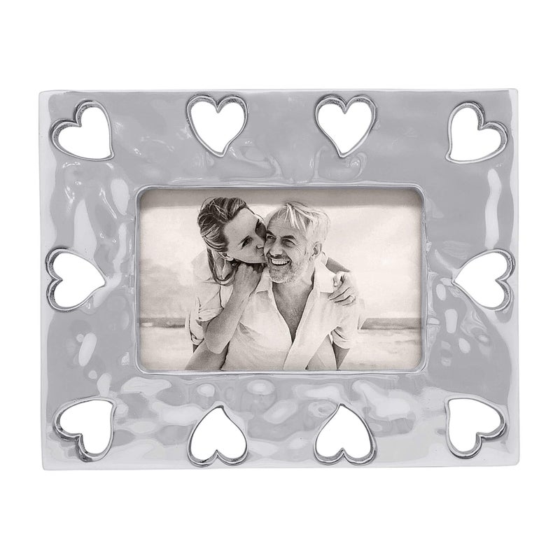 MARIPOSA Open Heart Border 4X6 Frame | Silver | Brillante | Frames | Decorative Photo Frames | Recycled SANDCAST Aluminum | Handmade in Mexico - Image 1