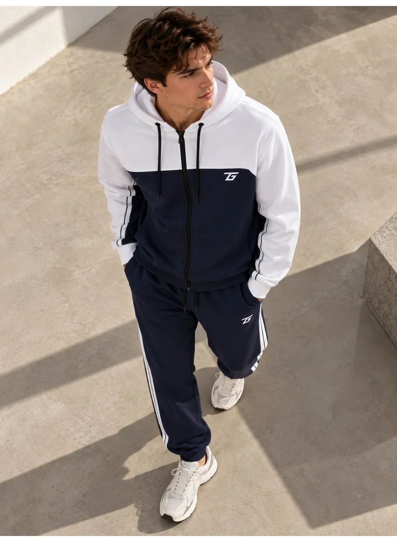 تي جي تي Men's Color-Block Zip-Up Hoodie with Tape Detail