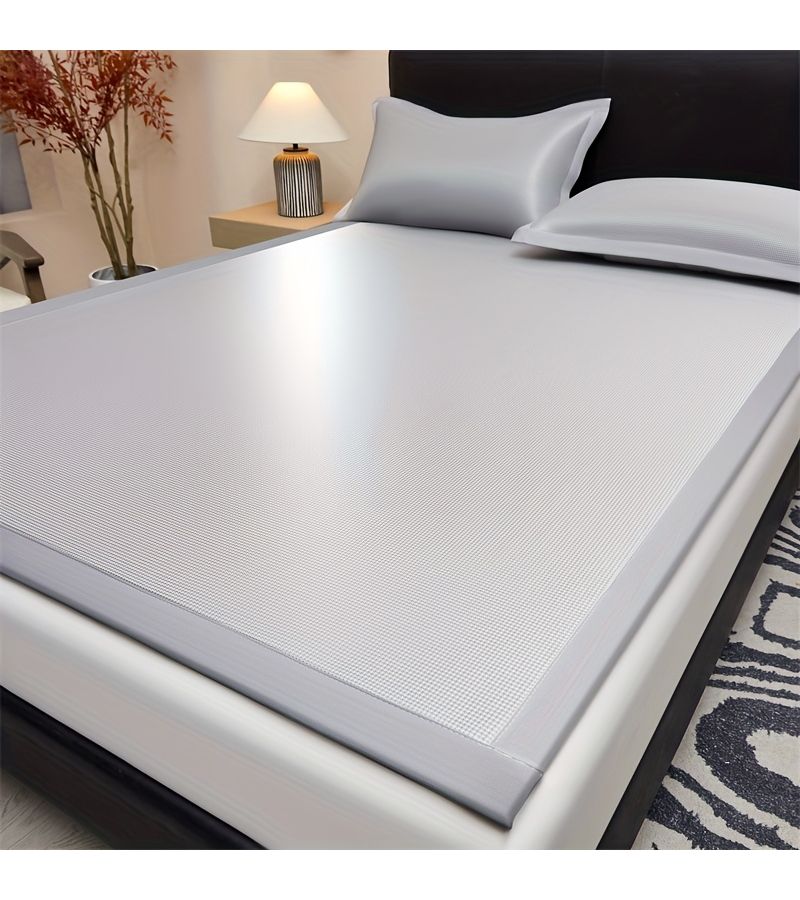 Summer Cooling Mat With 1 2 Pillowcase Light Grey 78.74x86.61 Inch Breathable Ice Feeling Mat Foldable For Home Bedroom Student Dormitory - Image 1