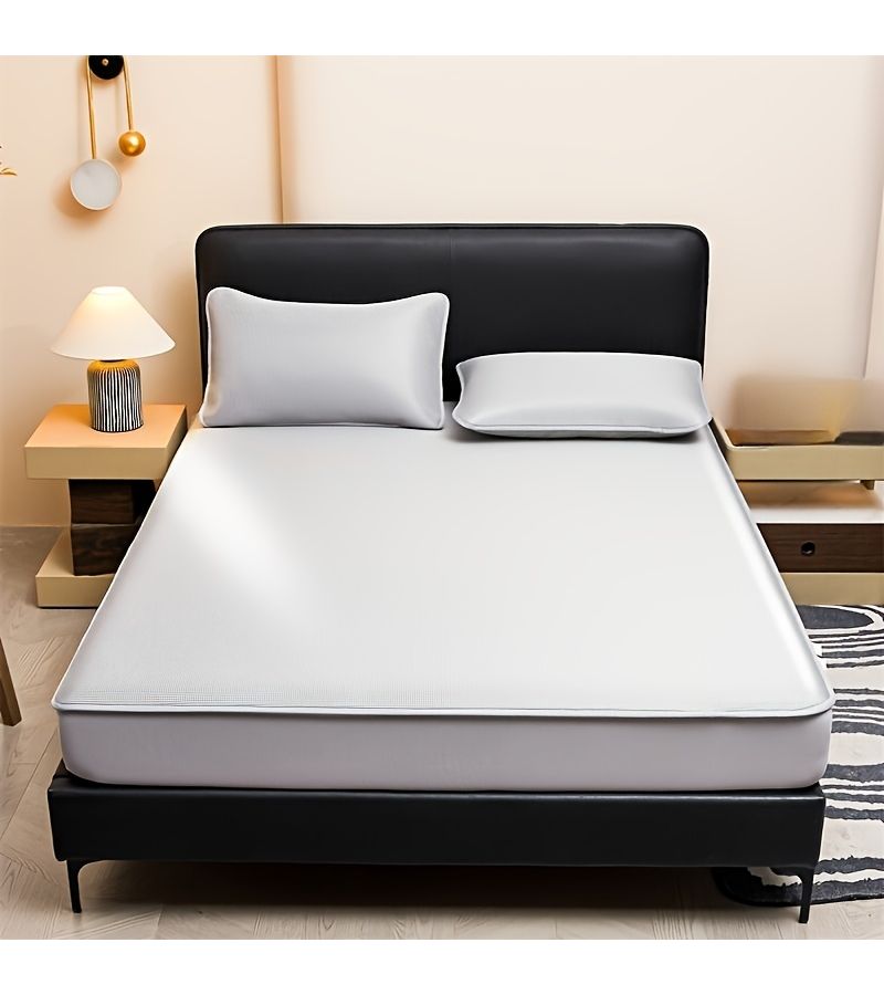 Summer Cooling Mat With 1 2 Pillowcase Light Grey 78.74x86.61 Inch Breathable Ice Feeling Mat Foldable For Home Bedroom Student Dormitory - Image 4