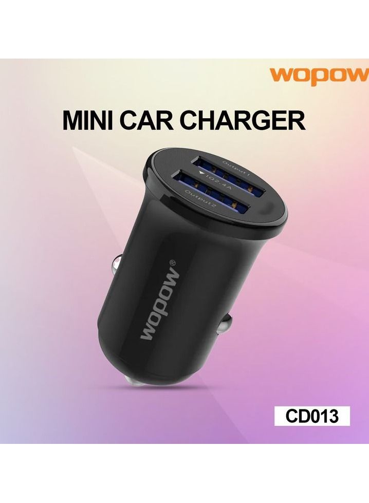 وبو شاحن سيارة ميني USB مزدوج شاحن سيارة متنقل 2.4 أمبير لنظام IOS Android - Wopow - Image 1