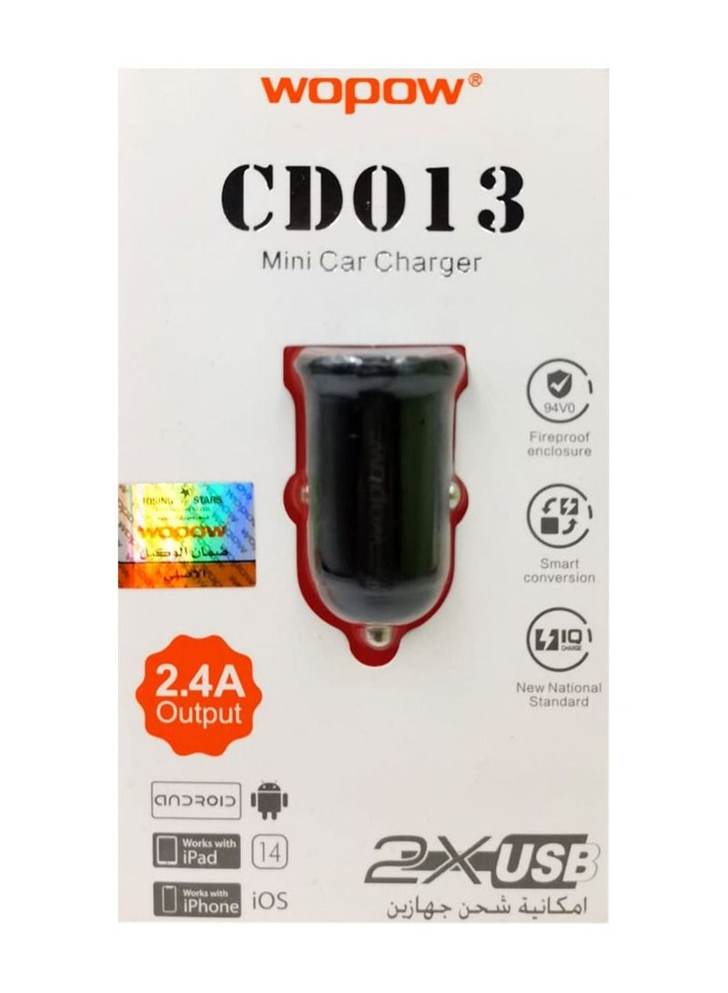 وبو شاحن سيارة ميني USB مزدوج شاحن سيارة متنقل 2.4 أمبير لنظام IOS Android - Wopow - Image 5