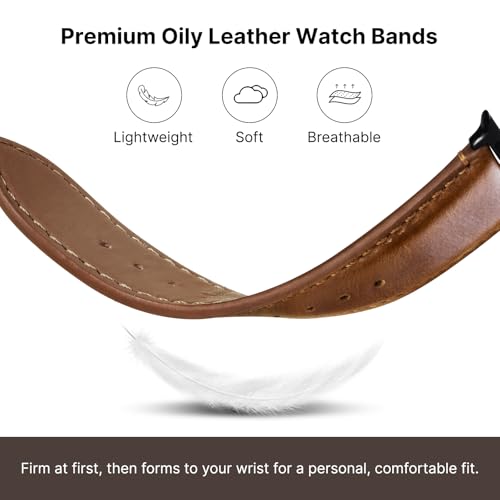 Fullmosa Real Leather Bands Compatible with Apple Watch Strap 42mm 44mm 45mm 49mm, Apple Watch Band for iWatch Ultra 2/Ultra Series 9/8/7/6/5/4/3/2/1/SE/SE2,Brown+Black Buckle[Watch NOT Included] - Image 4
