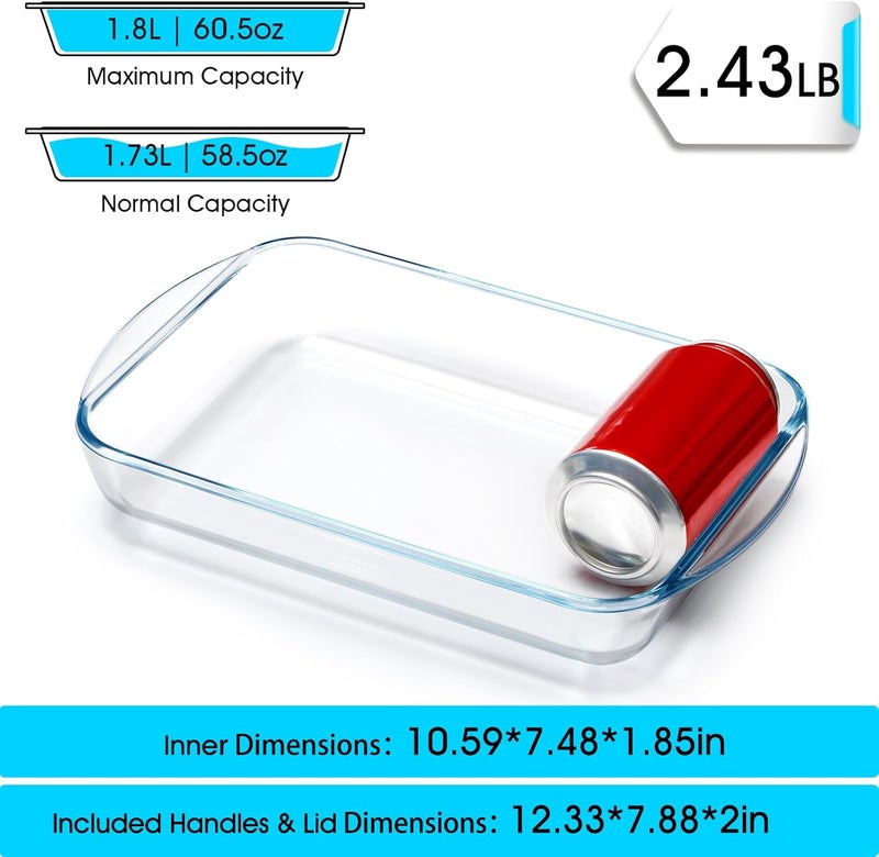 NUTRIUPS 1.8Quart Glass Baking Dish for Oven, 12x7x2in Tempered Lasagna Pan, Rectangular Oven Safe - Image 2