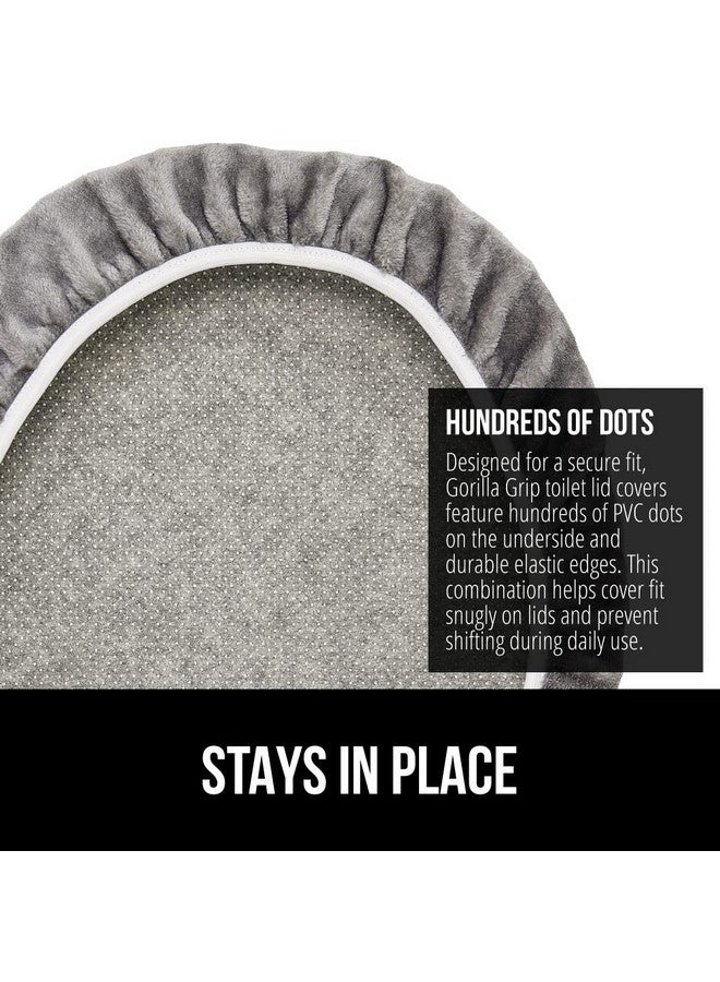 Gorilla Grip غطاء مقعد مرحاض من جوريلا جريب مصنوع من فوم الذاكرة، يبقى في مكانه مع حواف مرنة، أغطية حمام ناعمة من المخمل، تناسب عالمي لأغطية أوعية الحمام المستطيلة المستديرة المطولة، قابلة للغسل، رمادي - Image 3