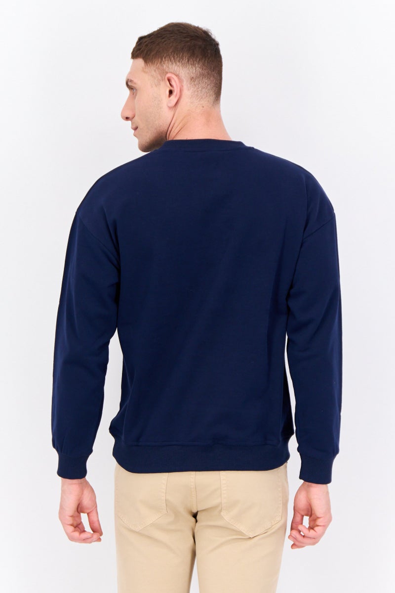 ELVIS Men Crew Neck Long Sleeves Graphic Printed Sweatshirt, Navy - Image 3