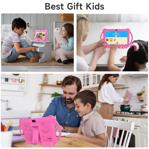 PEICHENG Kids Tablet 7 inch Android 12.0 for Toddler, 4GB RAM 32GB ROM Bluetooth IPS Screen Parental Control Dual Camera Shockproof Case for Educational Games, (Rose Red) - Image 5