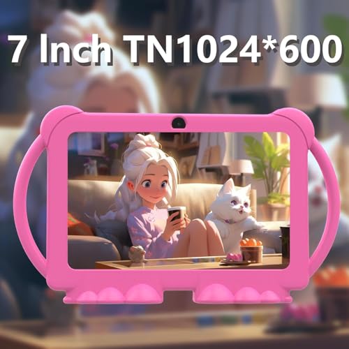 PEICHENG Kids Tablet 7 inch Android 12.0 for Toddler, 4GB RAM 32GB ROM Bluetooth IPS Screen Parental Control Dual Camera Shockproof Case for Educational Games, (Rose Red) - Image 4