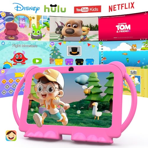 PEICHENG Kids Tablet 7 inch Android 12.0 for Toddler, 4GB RAM 32GB ROM Bluetooth IPS Screen Parental Control Dual Camera Shockproof Case for Educational Games, (Rose Red) - Image 2