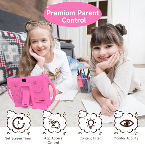 PEICHENG Kids Tablet 7 inch Android 12.0 for Toddler, 4GB RAM 32GB ROM Bluetooth IPS Screen Parental Control Dual Camera Shockproof Case for Educational Games, (Rose Red) - Image 3