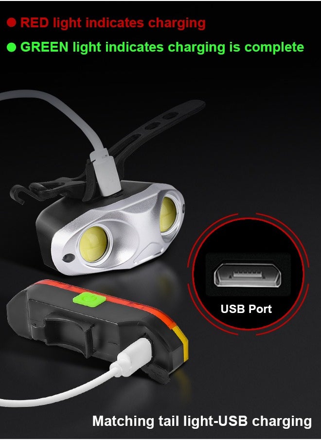Generic - Bike Lights Set,Super Bright USB Rechargeable Headlight and Rear Taillights with Many Lighting Modes,Waterproof,Easy To Fit,Bicycle Lights Set for Night Cycling Road Mountain Riding - Image 1