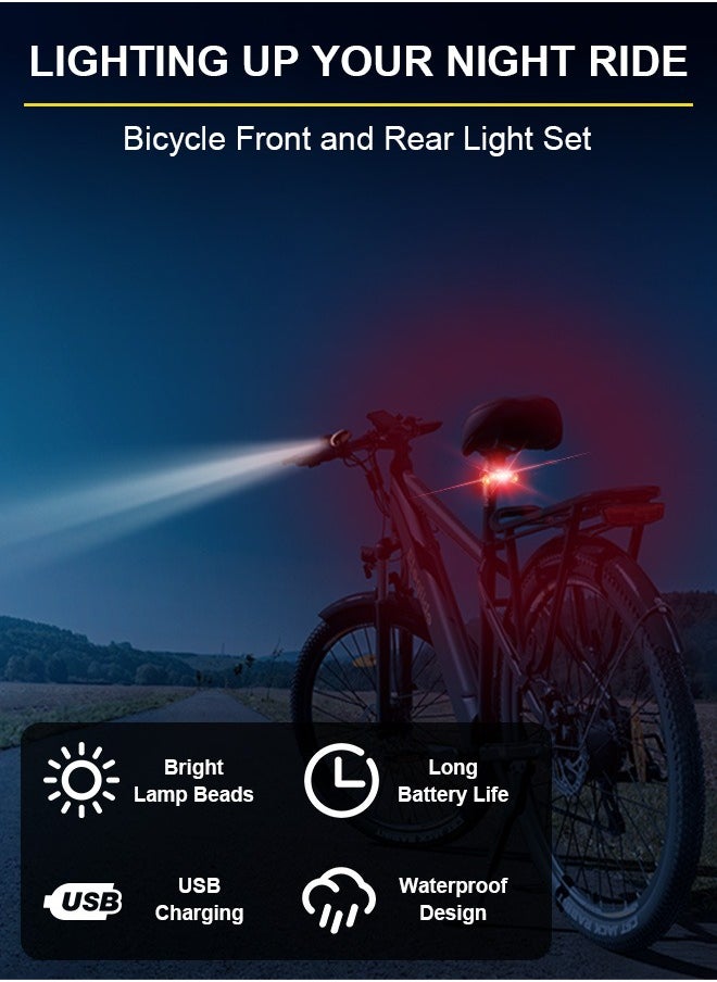 Generic - Bike Lights Set,Super Bright USB Rechargeable Headlight and Rear Taillights with Many Lighting Modes,Waterproof,Easy To Fit,Bicycle Lights Set for Night Cycling Road Mountain Riding - Image 1