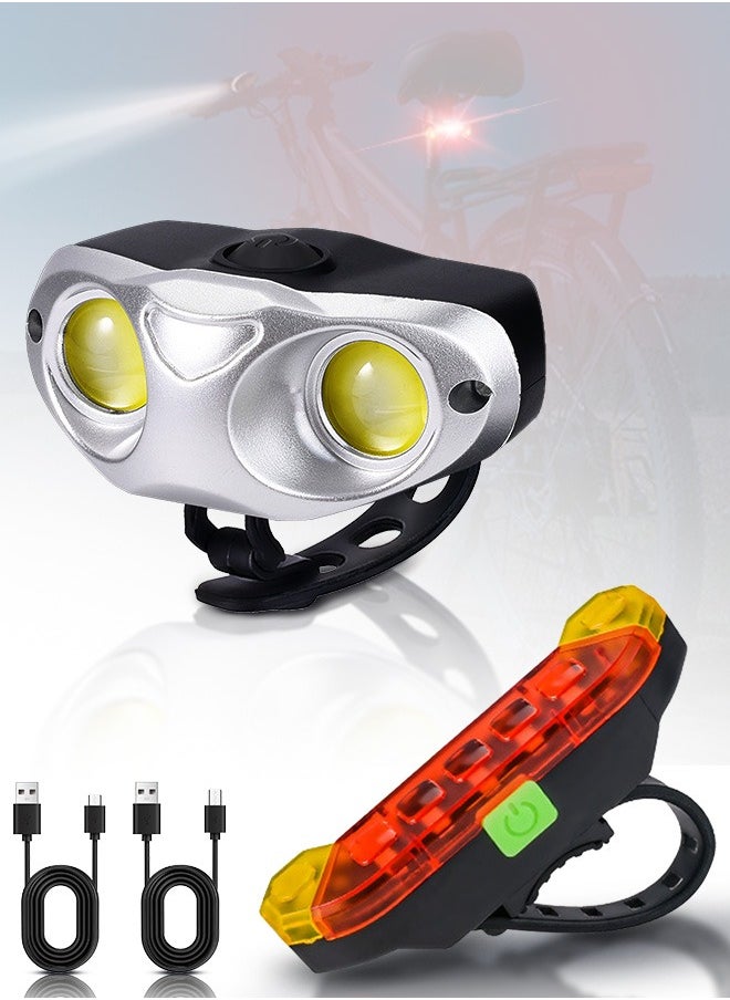 Generic - Bike Lights Set,Super Bright USB Rechargeable Headlight and Rear Taillights with Many Lighting Modes,Waterproof,Easy To Fit,Bicycle Lights Set for Night Cycling Road Mountain Riding - Image 1