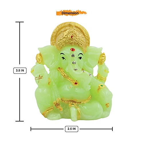 Karigaari Ideas Hand Crafted Lord Ganesha Statue for Home Temple Office Car Dashboard Decor Green KK0655 - Image 3